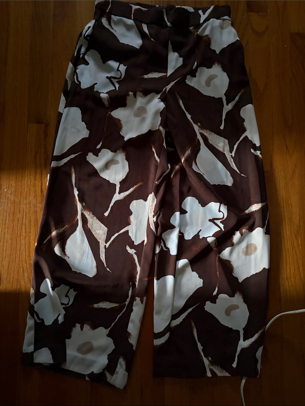 LOFT Brown and White Wide-Leg Floral Print Pants